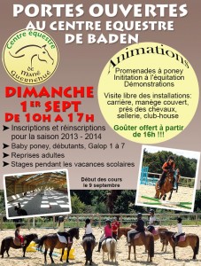 Portes Ouvertes au Centre Equestre de Baden dimanche 1er septembre